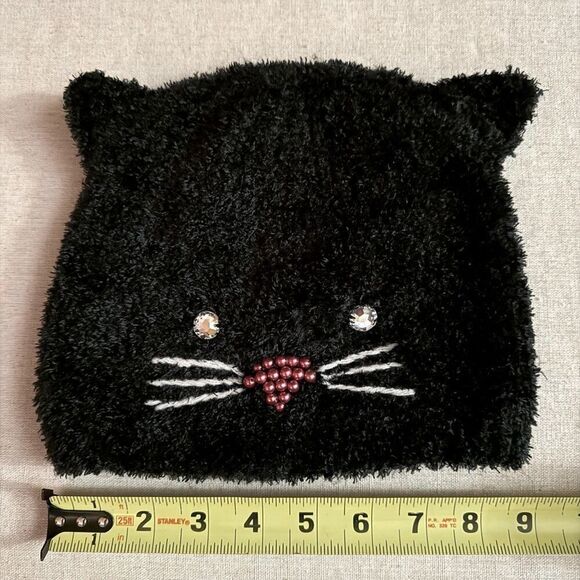 Soft black beanie hat with cat face embellishments and ears NWOT - Picture 4 of 7